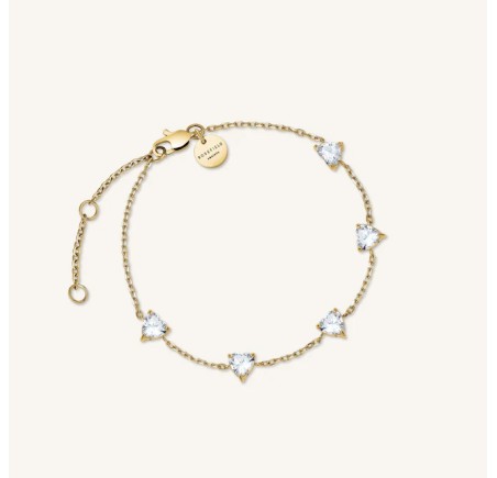 Rosefield staal verguld armband met zirkonia hartjes  Row Hearts Bracelet  JBRHG-J1013