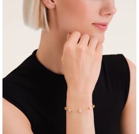Rosefield staal verguld armband met zirkonia hartjes  Row Hearts Bracelet  JBRHG-J1013