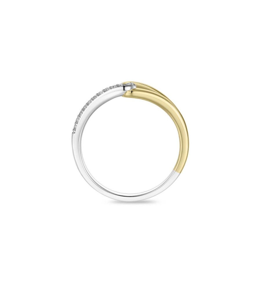 Zilveren bicolor damesring met zirkonia