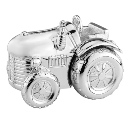 Verzilverde spaarpot tractor