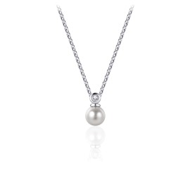 Zilveren collier met parel hanger met zirkonia  N1059