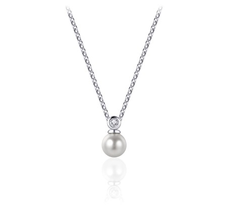 Zilveren collier met parel hanger met zirkonia  N1059