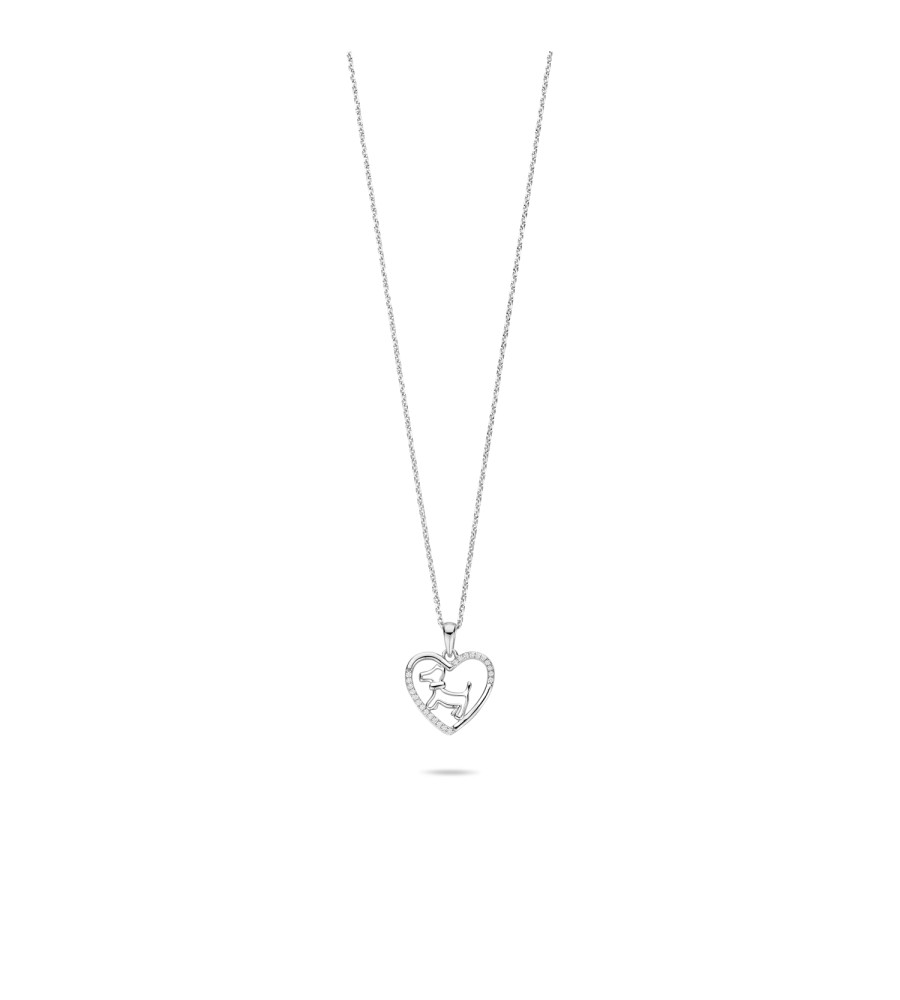 Rosa di Luca zilveren hart/hond hanger met zirkonia en collier
