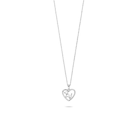 Rosa di Luca zilveren hart/hond hanger met zirkonia en collier 624.154