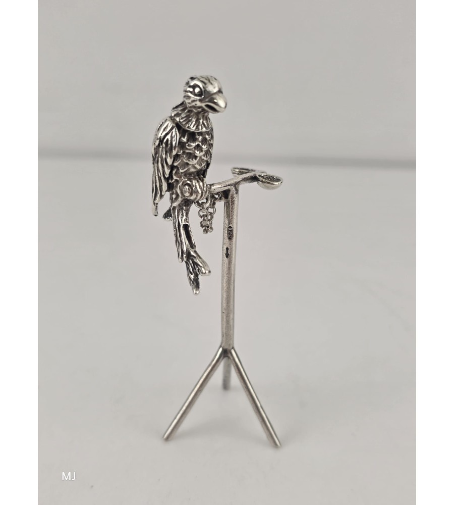 Zilveren miniatuur Pappagaai op stok