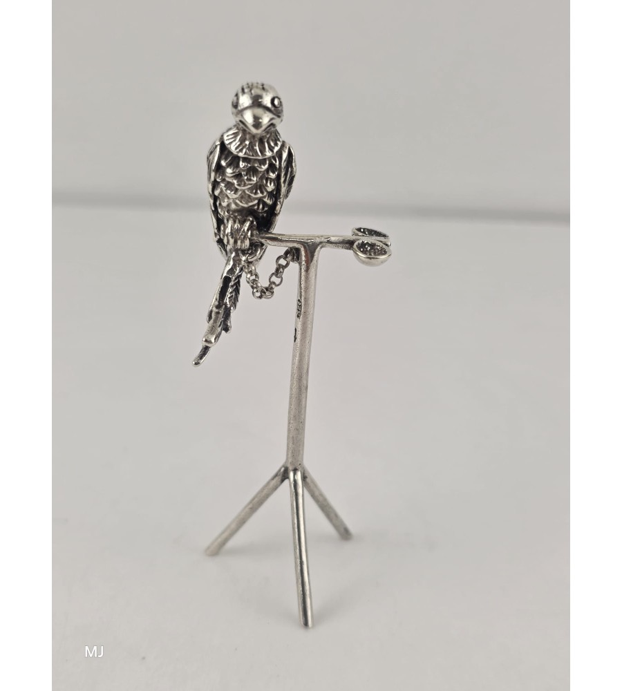Zilveren miniatuur Pappagaai op stok