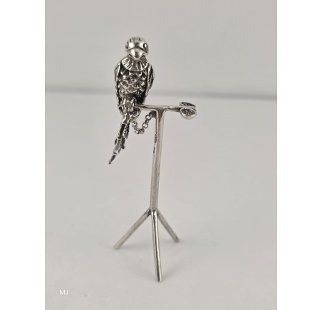 Zilveren miniatuur Pappagaai op stok