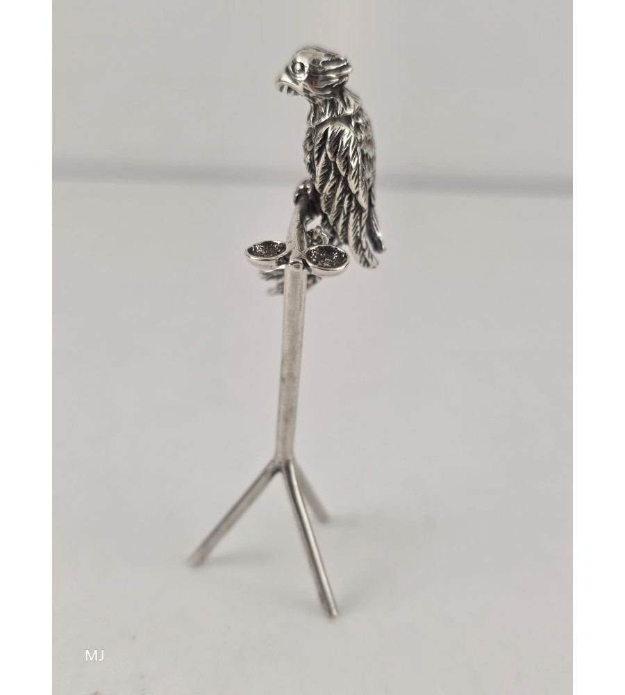 Zilveren miniatuur Pappagaai op stok