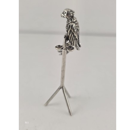 Zilveren miniatuur Pappagaai op stok