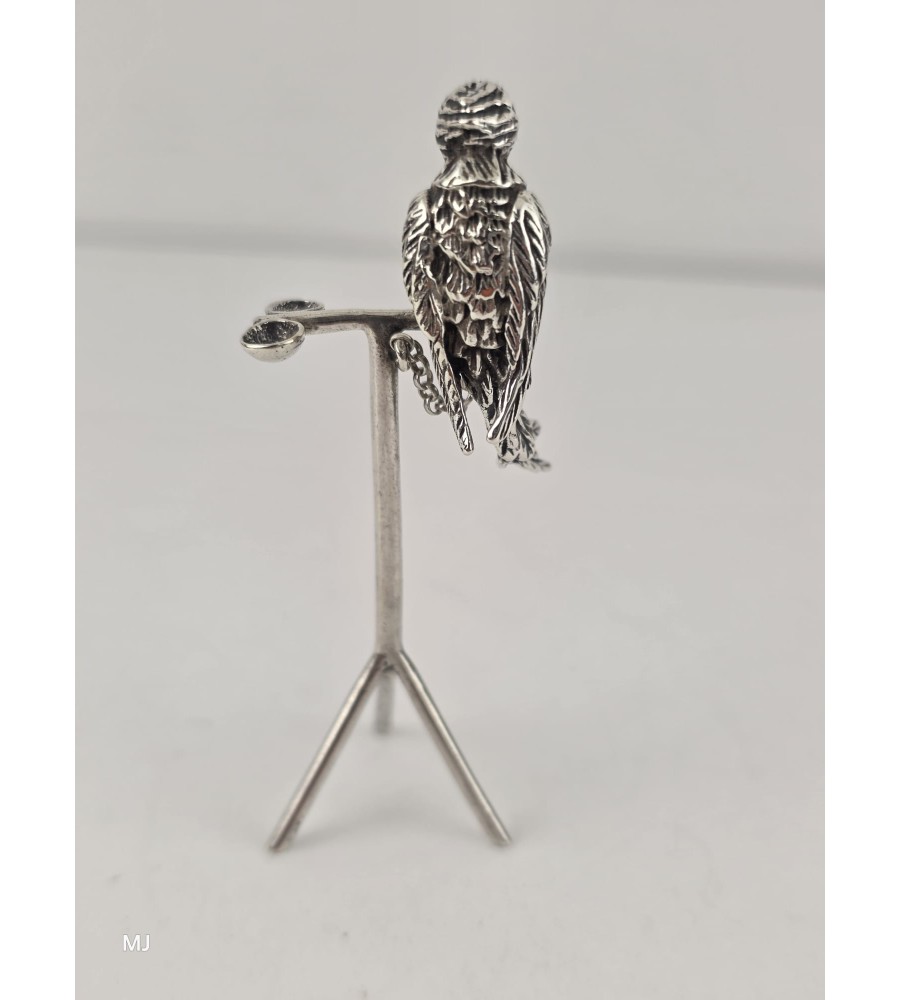 Zilveren miniatuur Pappagaai op stok