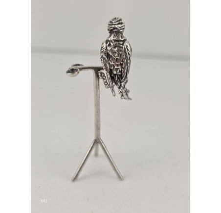 Zilveren miniatuur Pappagaai op stok
