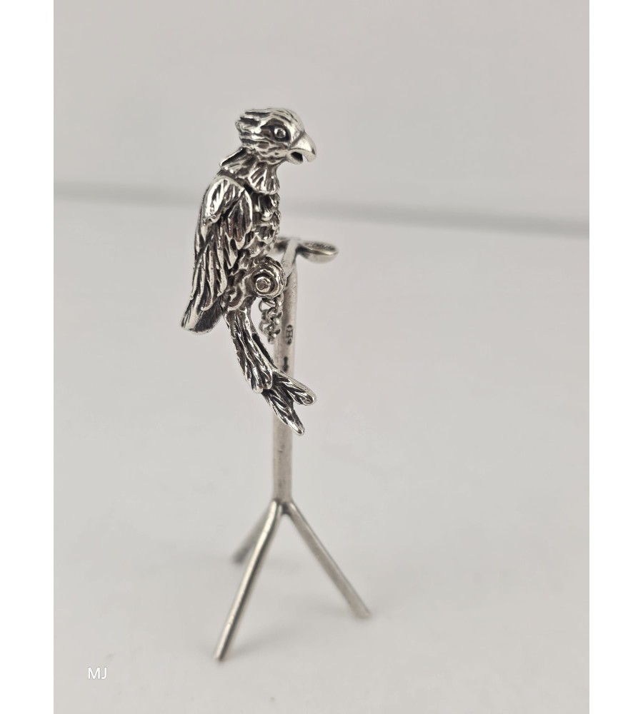 Zilveren miniatuur Pappagaai op stok