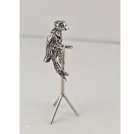 Zilveren miniatuur Pappagaai op stok