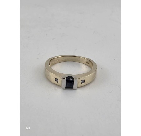 Gouden damesring met blauw saffier en briljant