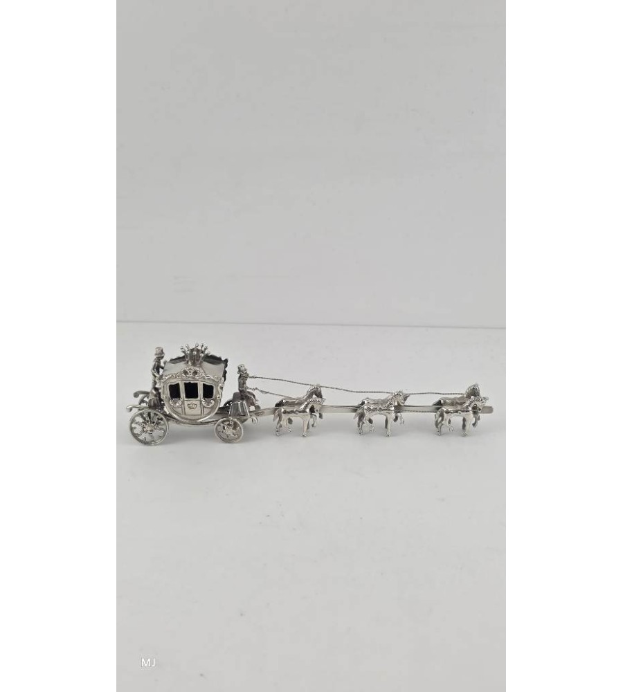 Zilveren miniatuur Gouden Koets met 6 paarden