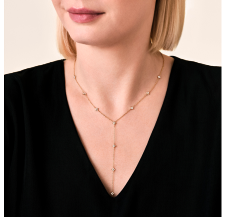 Rosefield staal verguld choker met zirkonia Diamond Star Long Necklace JNDLG-J1357