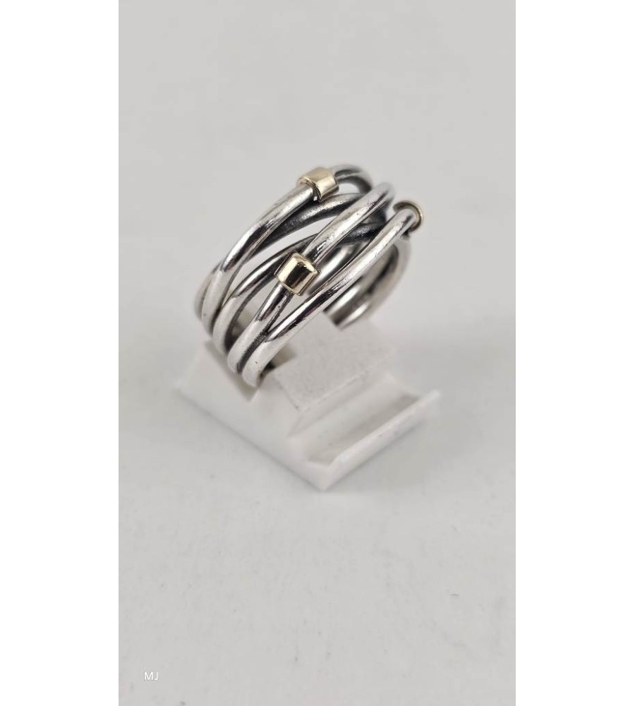 Zilveren Pandora damesring met goud