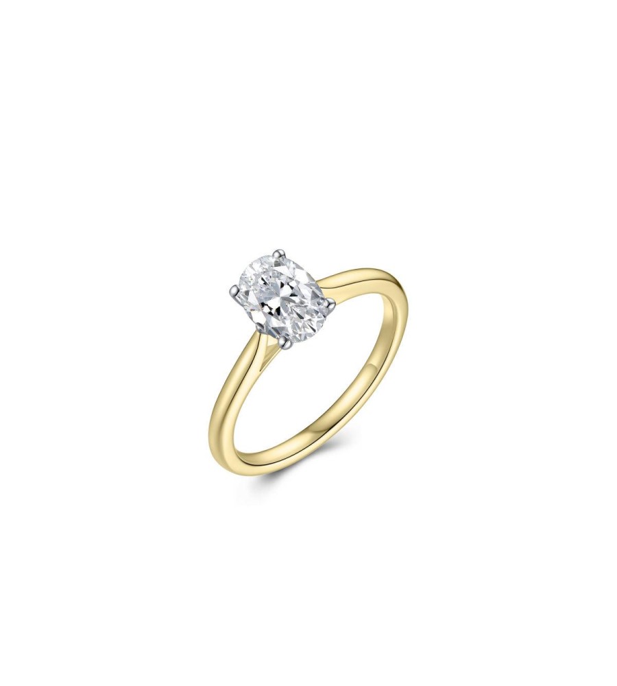 Gouden damesring ovaal solitair met lab grown diamant