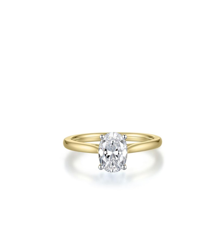 Gouden damesring ovaal solitair met lab grown diamant