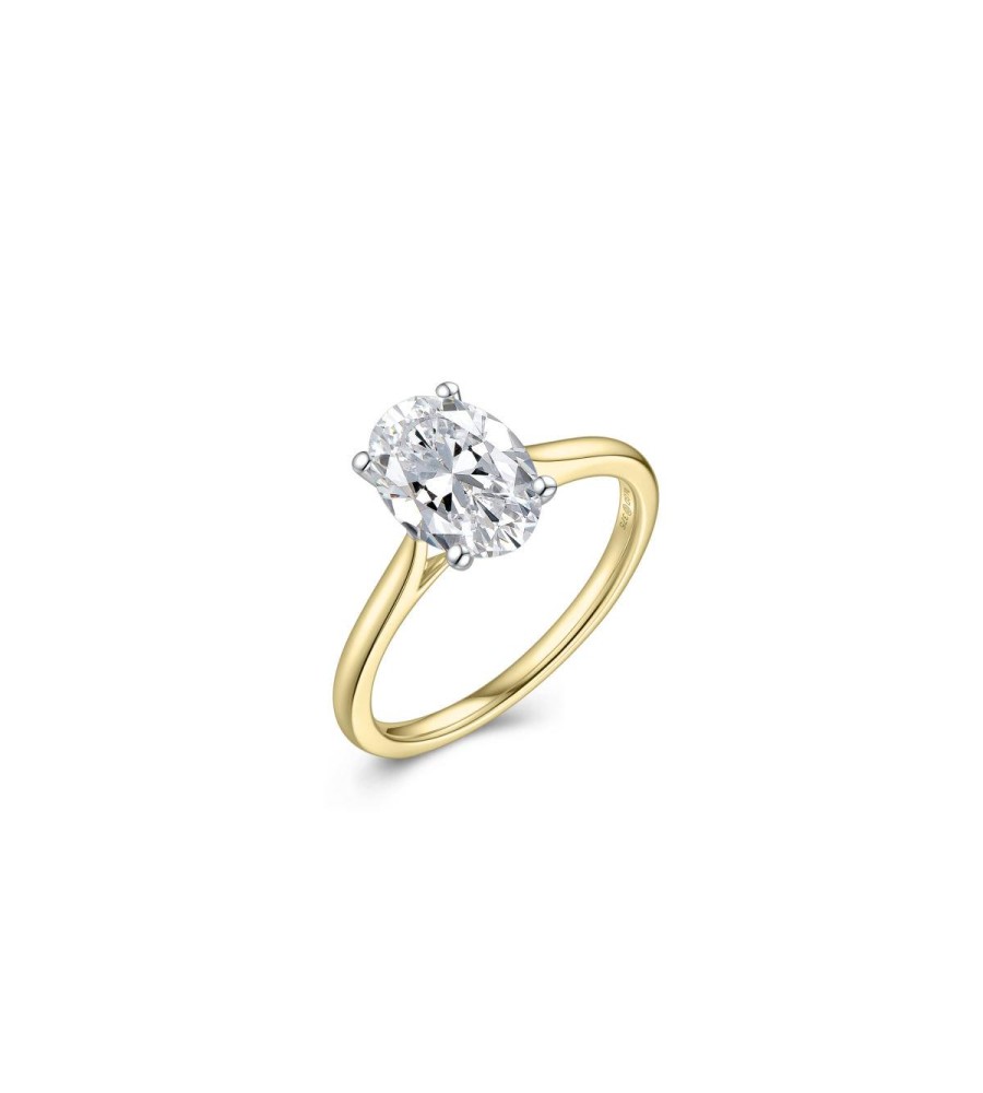 Gouden damesring ovaal solitair met lab grown diamant